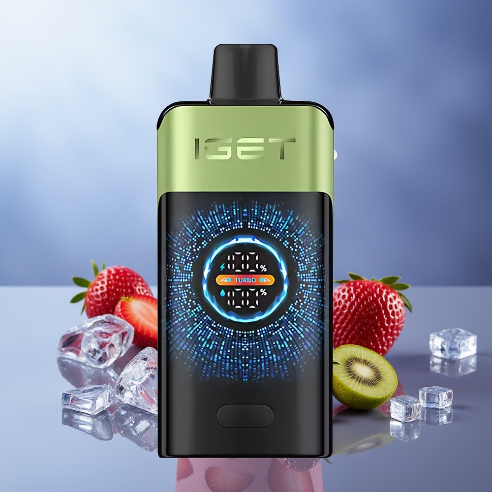 IGET ONE 12000 Puffs Vape Desechable Fresa Kiwi Hielo 2700 mAh Pantalla Grande a Color Dual Mesh Coil