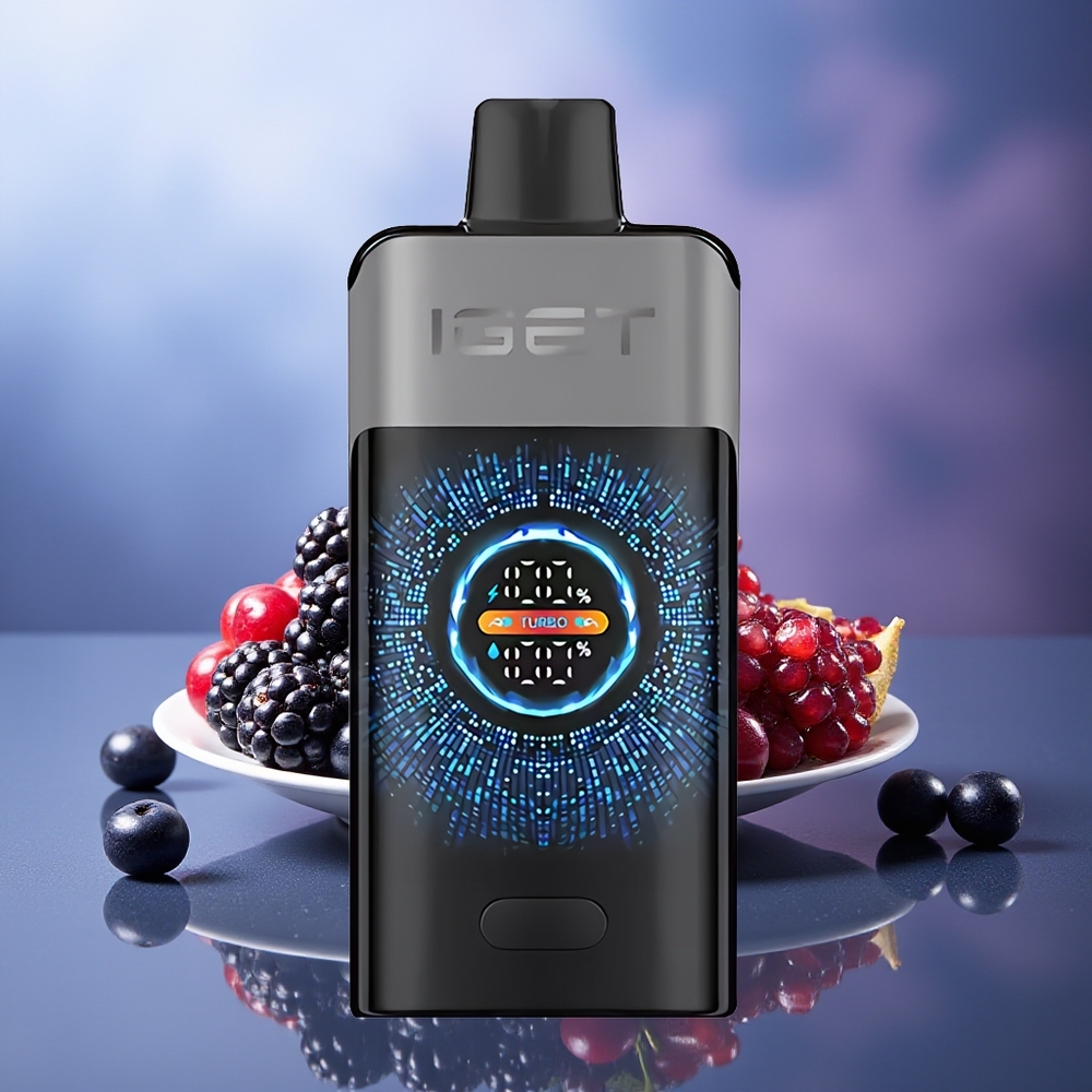 IGET ONE 12000 Puffs Vape Desechable Zarzamora Cereza Granada 2700 mAh Pantalla Grande a Color Doble Bobina Mesh