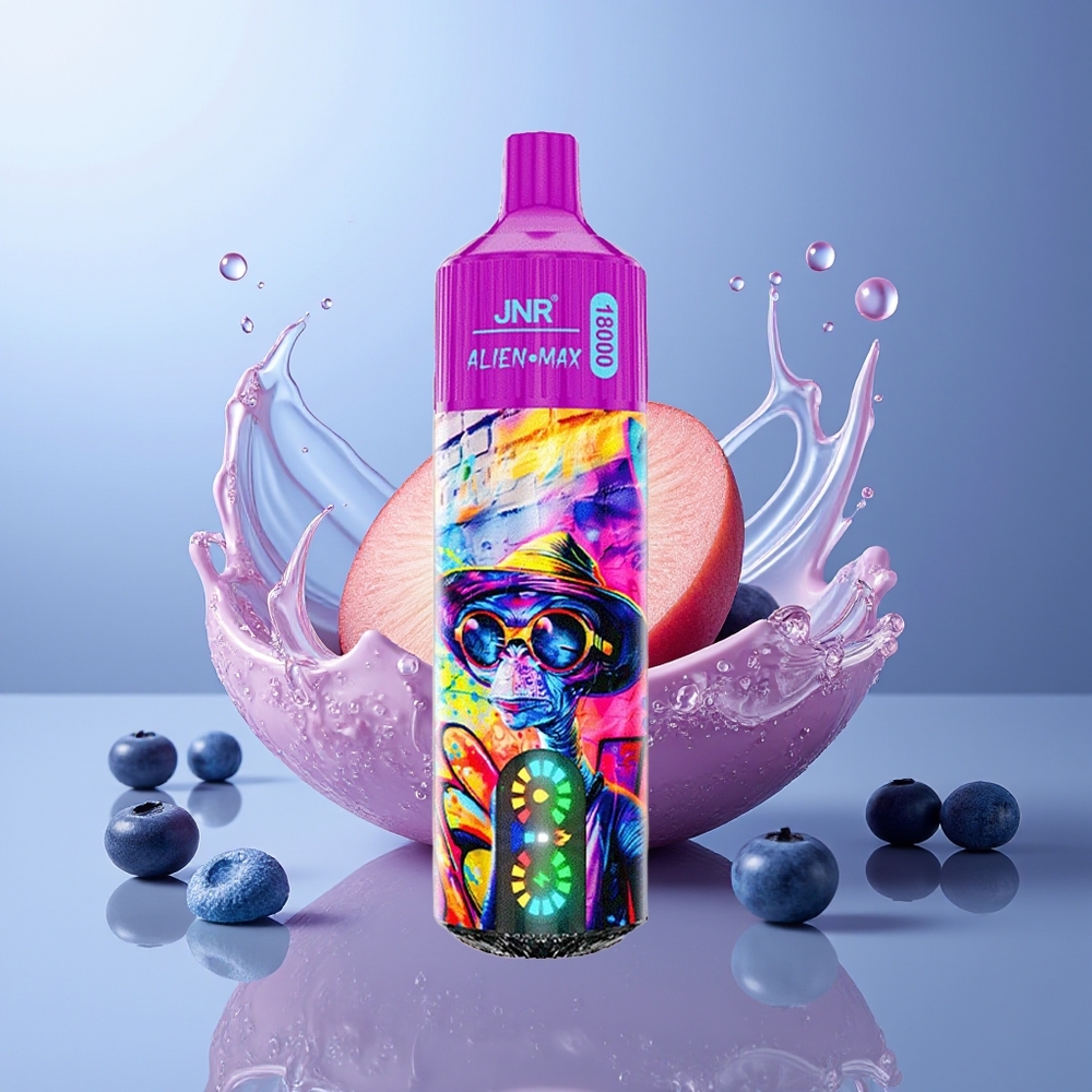 JNR Alien Max 18000 Puffs Durazno Arándano Dulce Pantalla LED Doble Nucleo Tipo-C