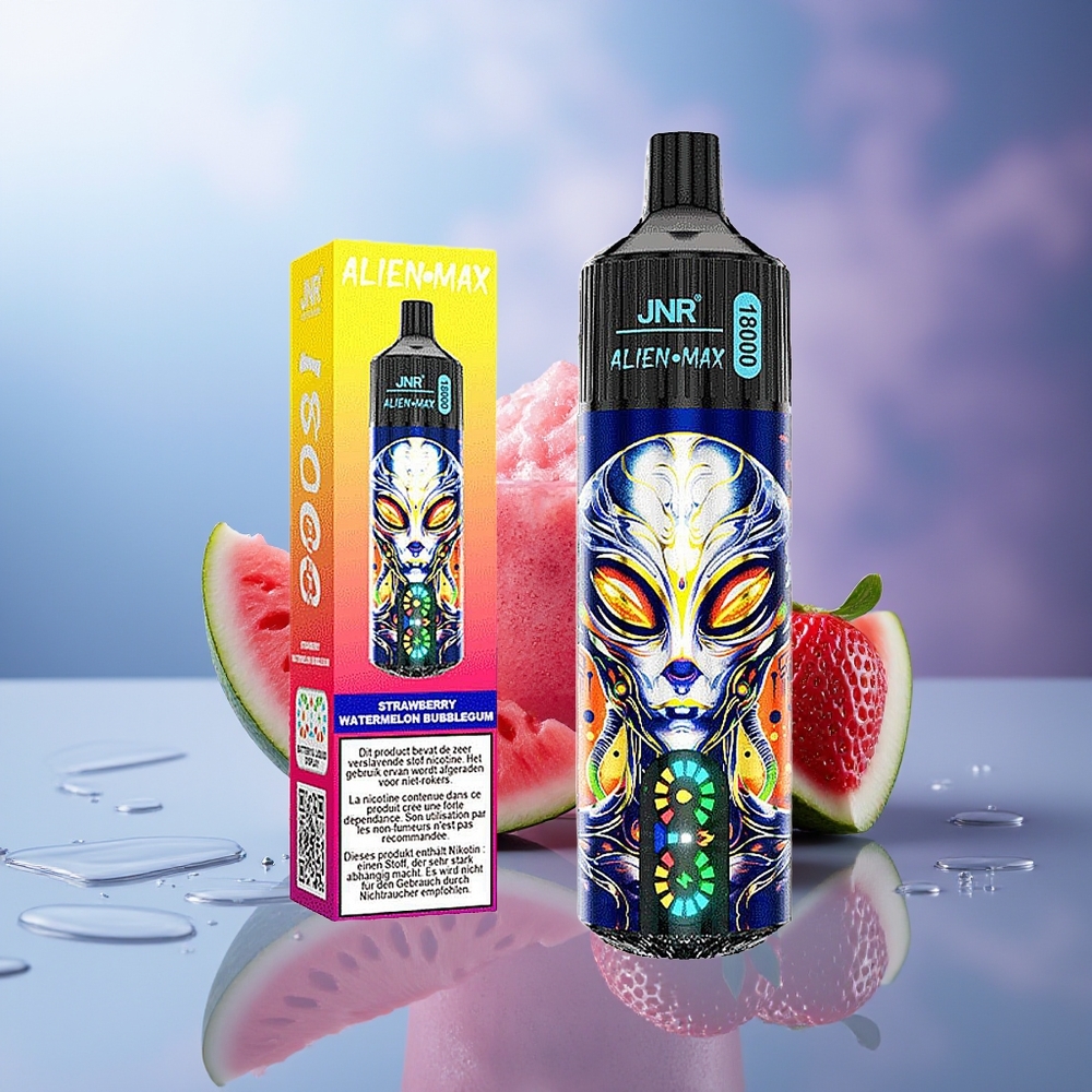 JNR Alien Max 18000 Puffs Fresa Sandía Chicle Pantalla LED Dual Mesh Tipo-C