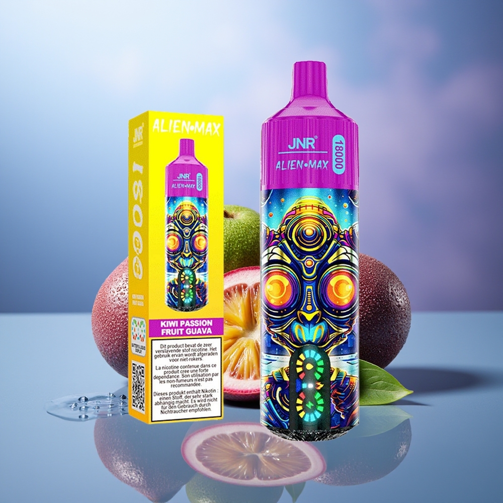 JNR Alien Max 18000 Puffs Kiwi Maracuyá Guayaba Pantalla LED Doble Malla Carga Rápida