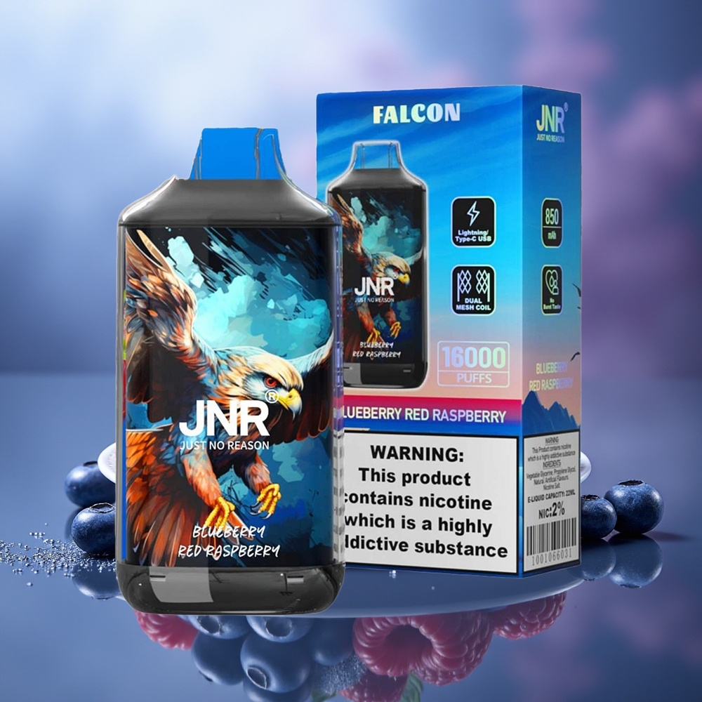 JNR Falcon 16000 Puffs Arándano Frambuesa Roja Dual Mesh Coil Smart LED Display