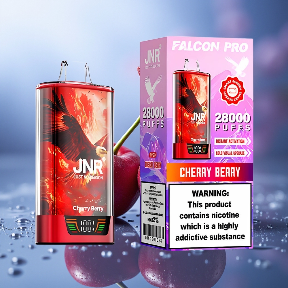 JNR Falcon Pro 28000 Disposables 28000 Bocanadas Cereza Baya USB-C Pantalla Inteligente