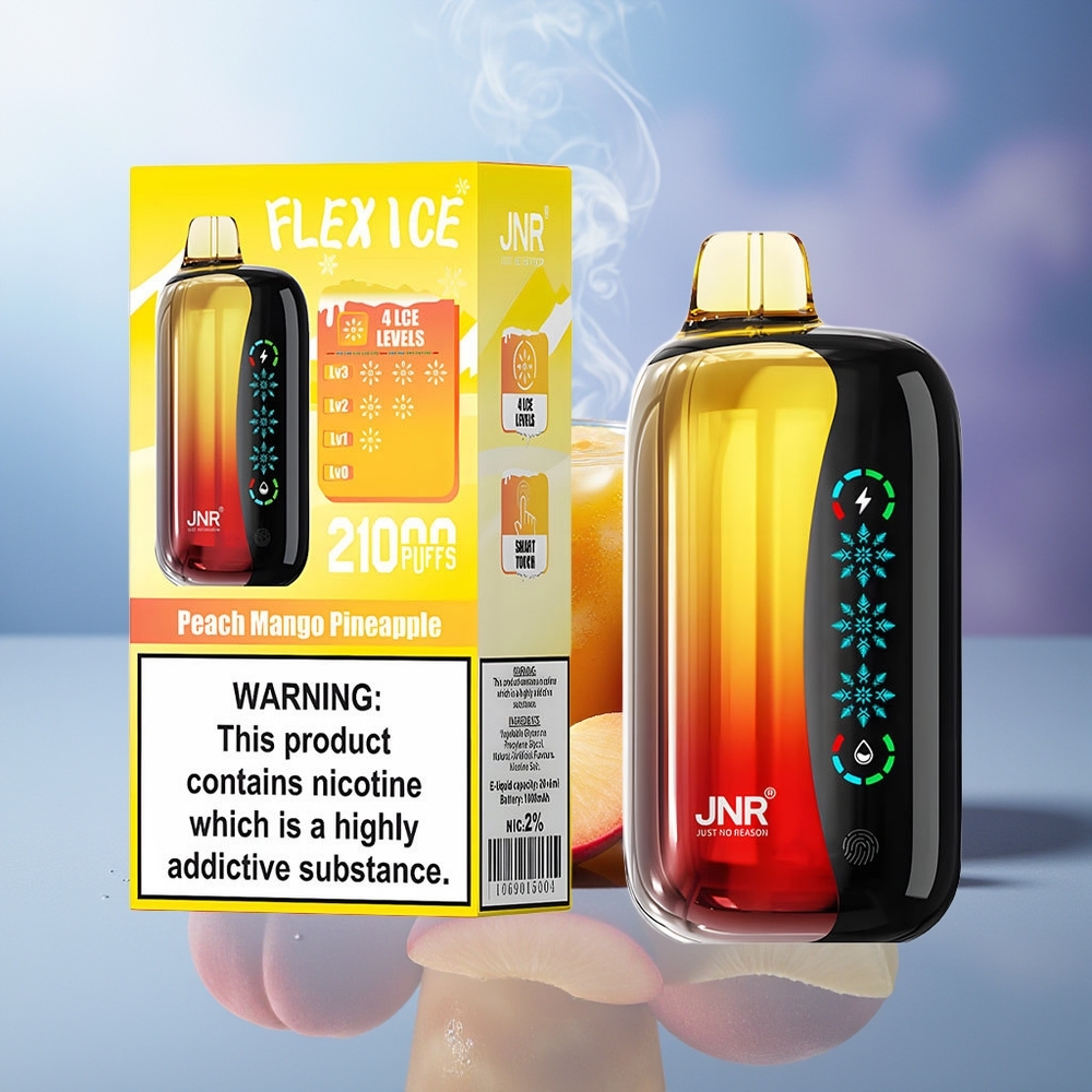 JNR Flex Ice 21000 Puffs Melocotón Mango Piña Ajustable Ice 26ml 1.2 Ohm Dual Mesh