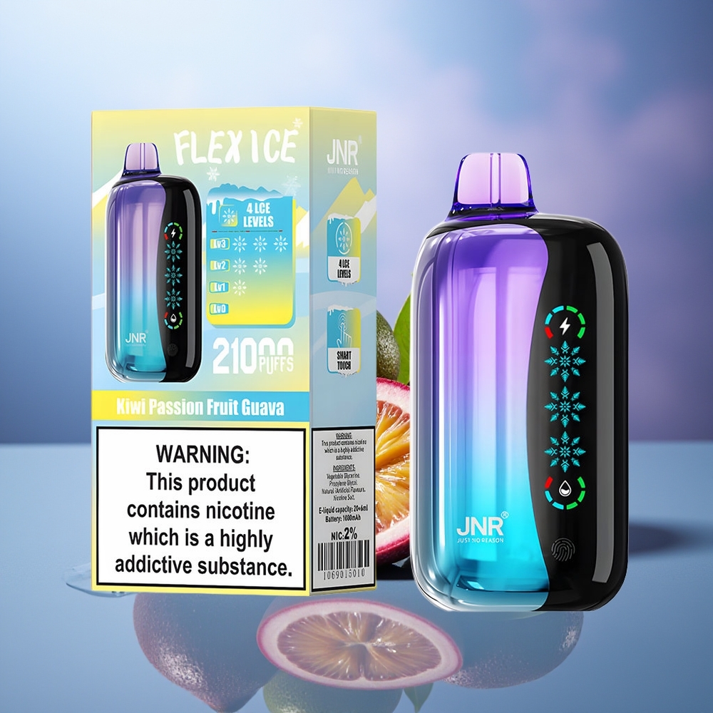 JNR Flex Ice 21000 Puffs Vape Desechable Kiwi Maracuyá Guayaba Ajuste de Hielo 26ml Pantalla Táctil