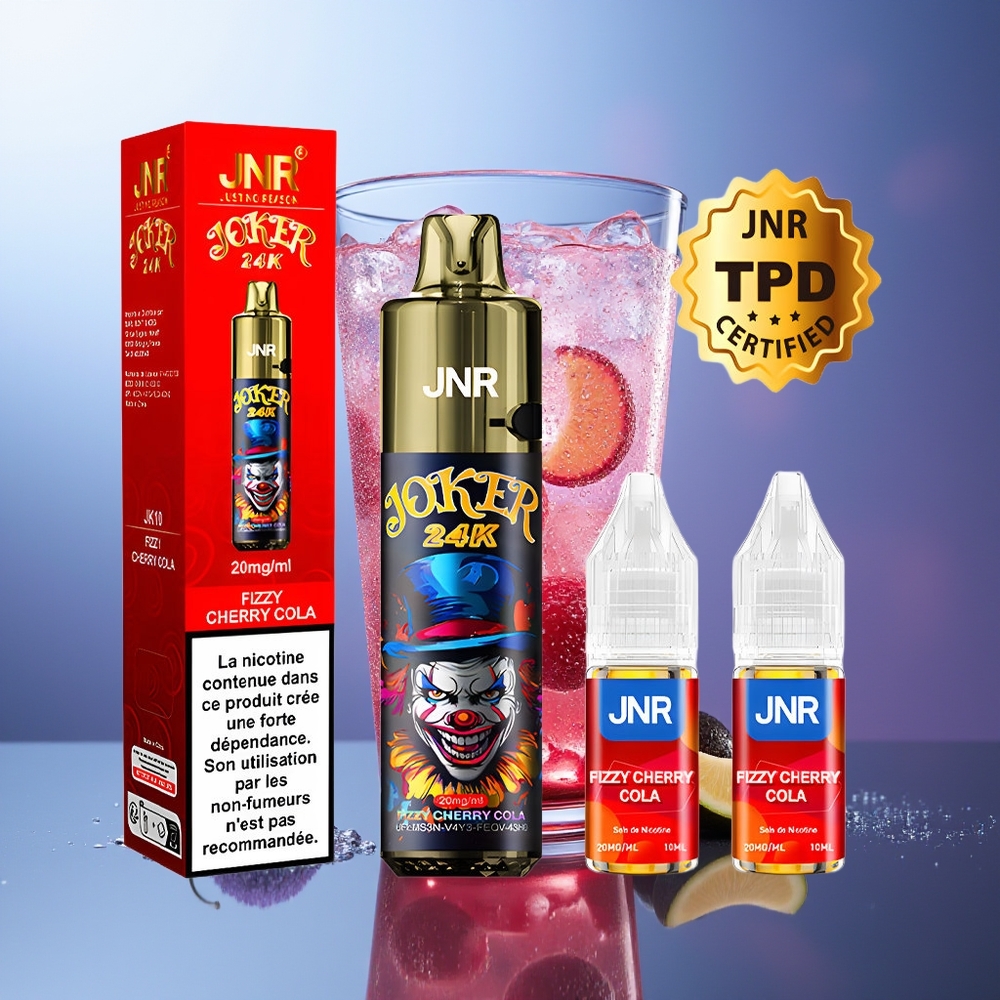 JNR Joker 24000 Puffs Cereza Refresco de Cola Fizzy 2% Nicotina 800mAh Luz Colorida