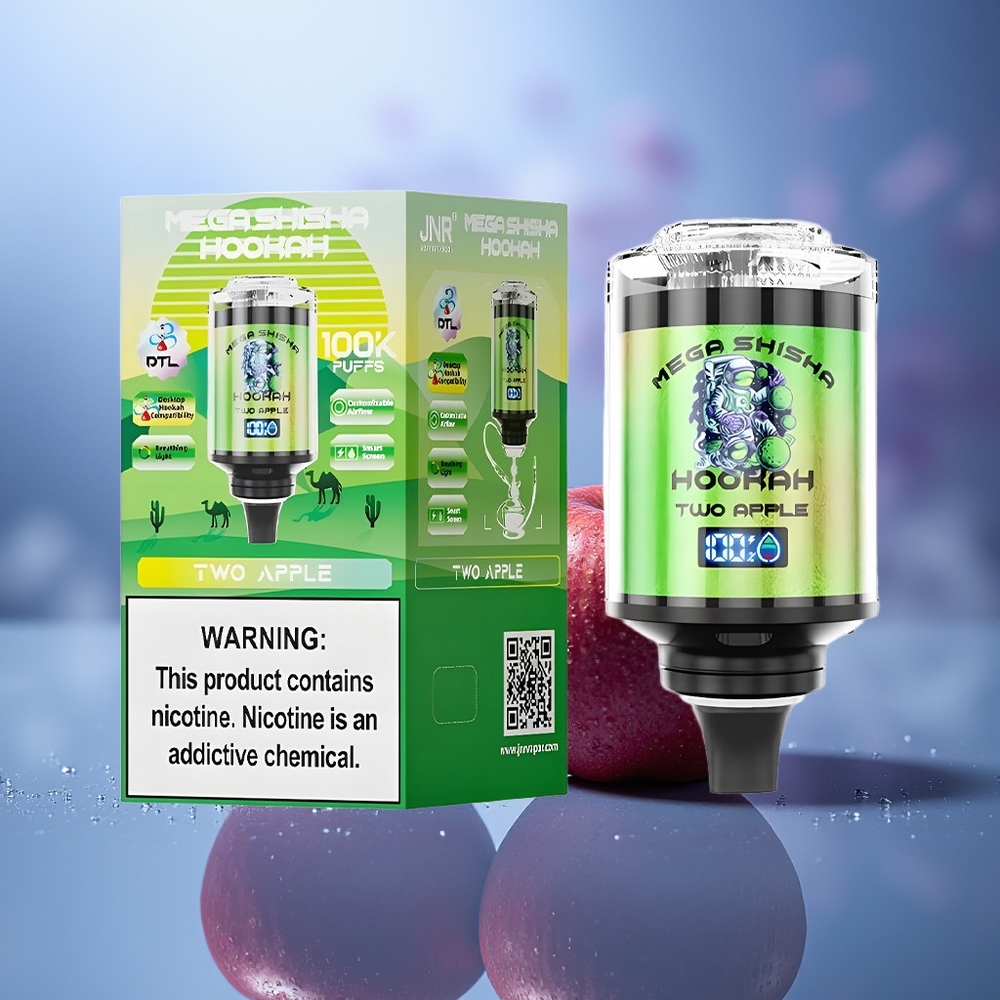 JNR Mega Shisha Hookah 100K 2 Manzanas Compatibilidad de Escritorio 2200mAh Pantalla Inteligente Flujo de Aire Ajustable