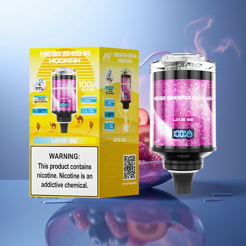 JNR Mega Shisha Hookah 100K Amor 66 Pantalla Inteligente Carga Rápida 60ml