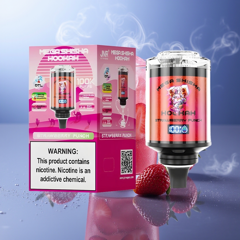 JNR Mega Shisha Hookah 100K Fresa Golpe Pantalla Inteligente Carga Rápida Ajustable