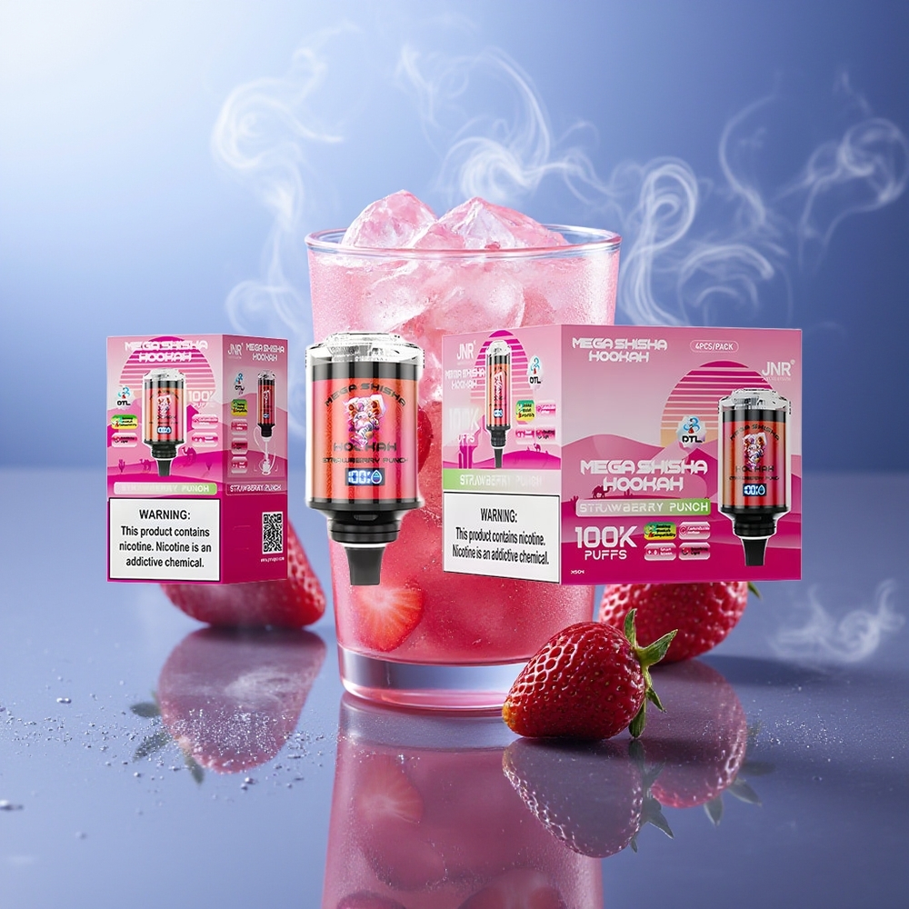 JNR Mega Shisha Hookah 100K Fresa Golpe Pantalla Inteligente Carga Rápida Ajustable