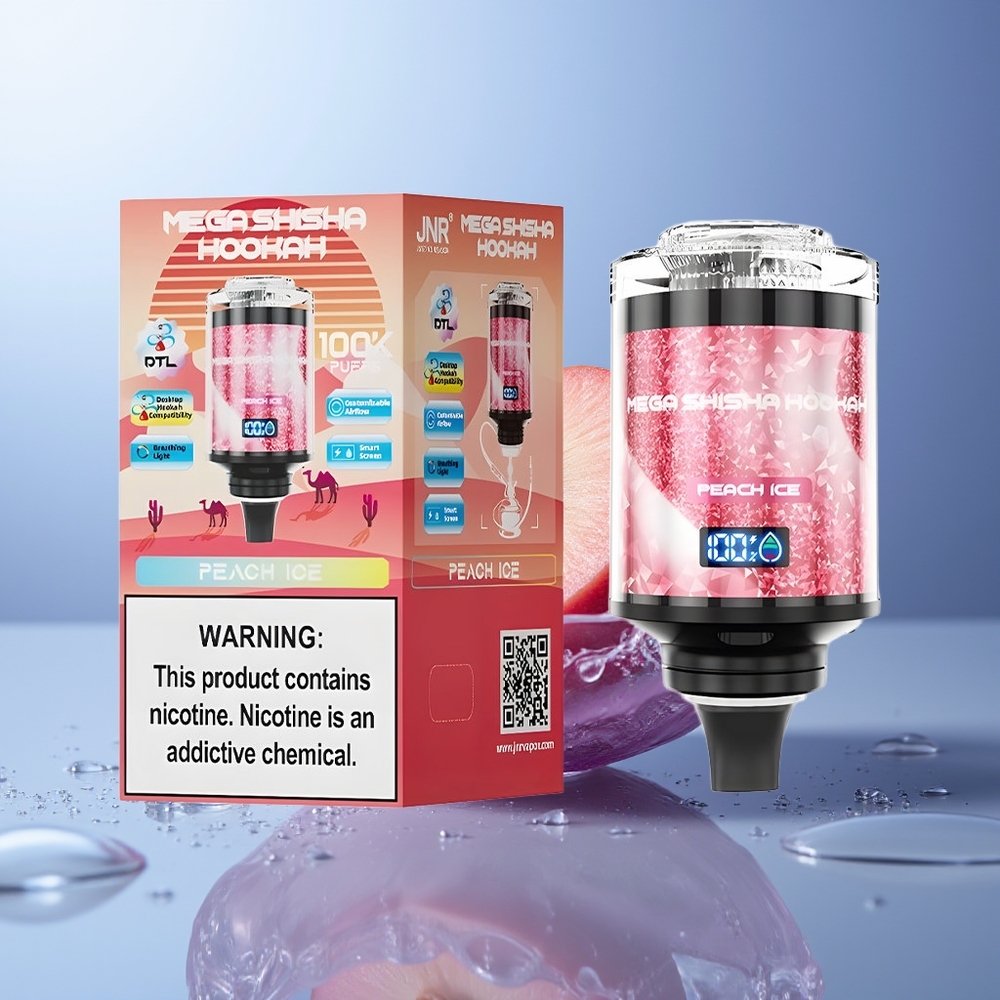 JNR Mega Shisha Hookah 100K Melocotón Hielo 2200mAh Pantalla Inteligente Flujo de Aire Ajustable