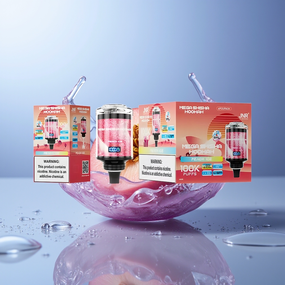 JNR Mega Shisha Hookah 100K Melocotón Hielo 2200mAh Pantalla Inteligente Flujo de Aire Ajustable