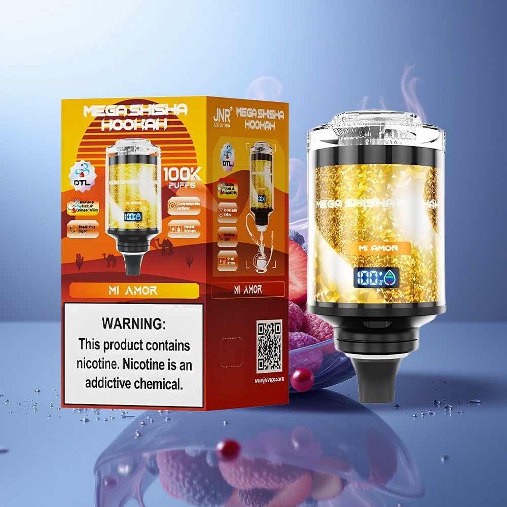JNR Mega Shisha Hookah 100K Mi Amor 2200mAh Pantalla Interactiva 60ml Capacidad