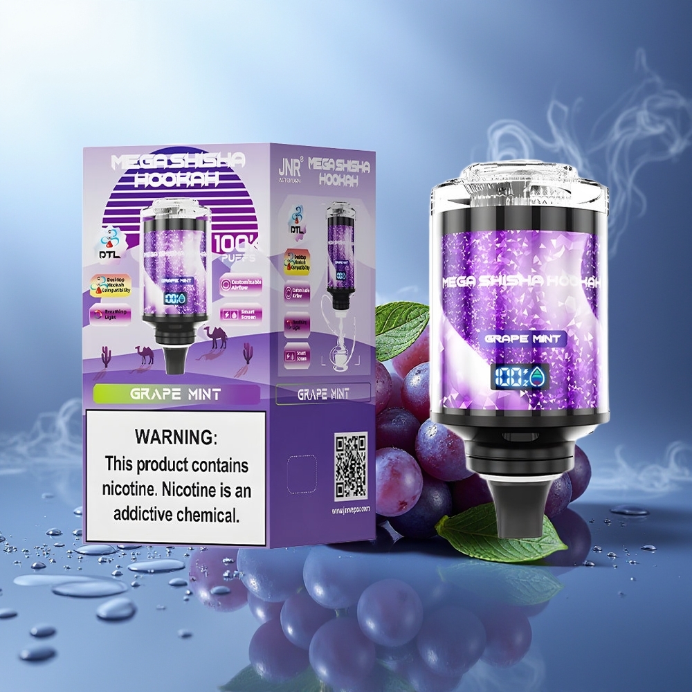 JNR Mega Shisha Hookah 100K Uva Menta Pantalla Inteligente Carga Rápida Aire Ajustable