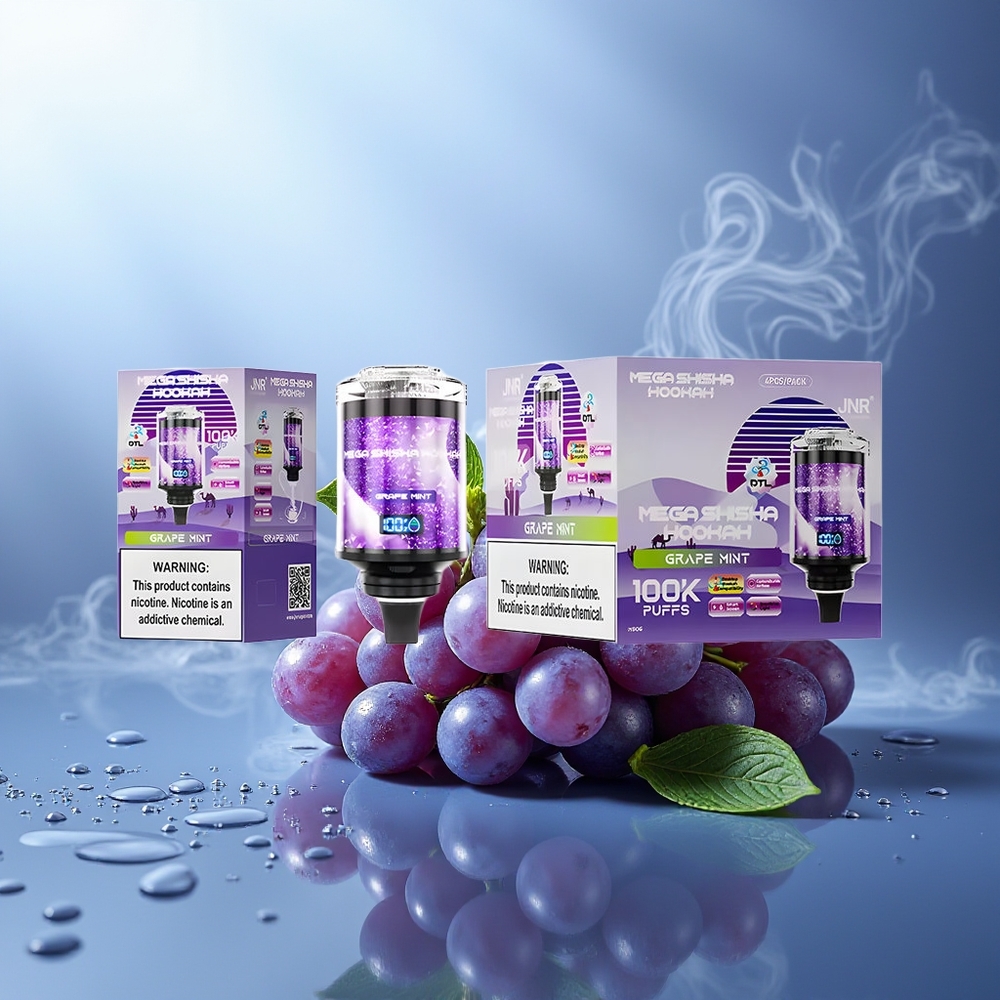 JNR Mega Shisha Hookah 100K Uva Menta Pantalla Inteligente Carga Rápida Aire Ajustable