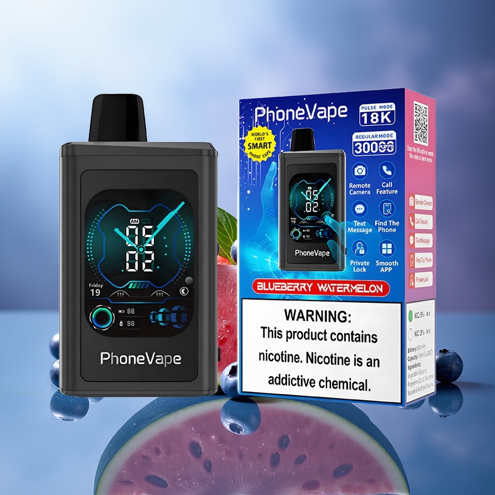 JNR PhoneVape 30000 chupadas Arándano Sandía Batería Recargable 850mAh Pantalla Completa Ajustable