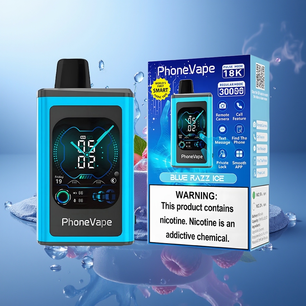 JNR PhoneVape 30000 chupadas Vape Desechable Azul Frambuesa Hielo Pantalla Completa Batería Recargable Tipo-C Modo Turbo