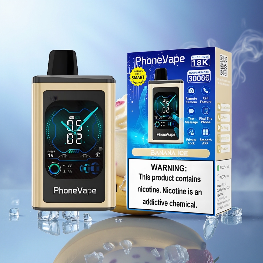 JNR PhoneVape 30000 chupadas Vape Desechable Banana Ice Pantalla Completa Puerto Tipo-C 5% Nicotina