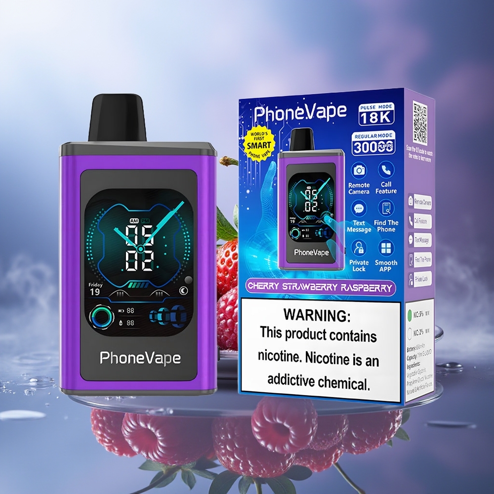 JNR PhoneVape 30000 chupadas Vape Desechable Cereza Fresa Frambuesa 850mAh Pantalla Completa 2%5%