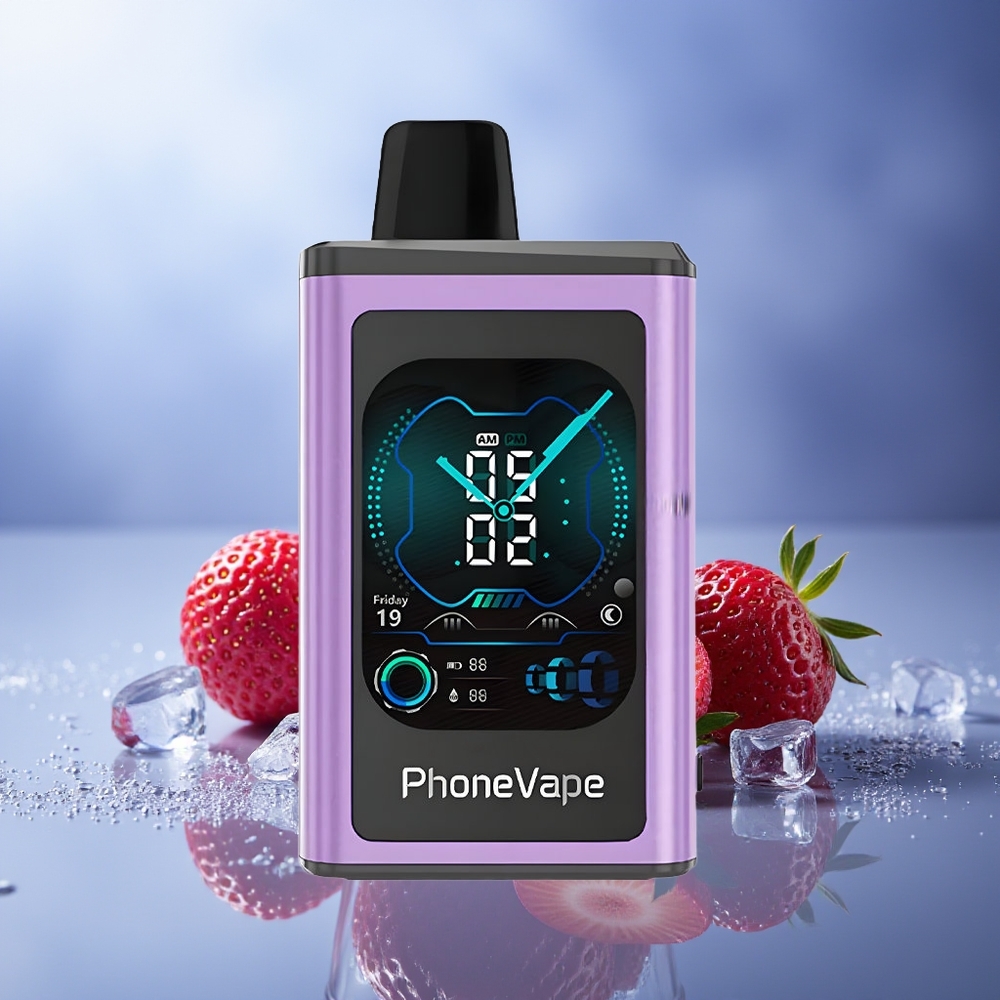 JNR PhoneVape 30000 chupadas Vape Desechable Fresa Hielo Pantalla Completa Batería Recargable 850mAh Modo Turbo