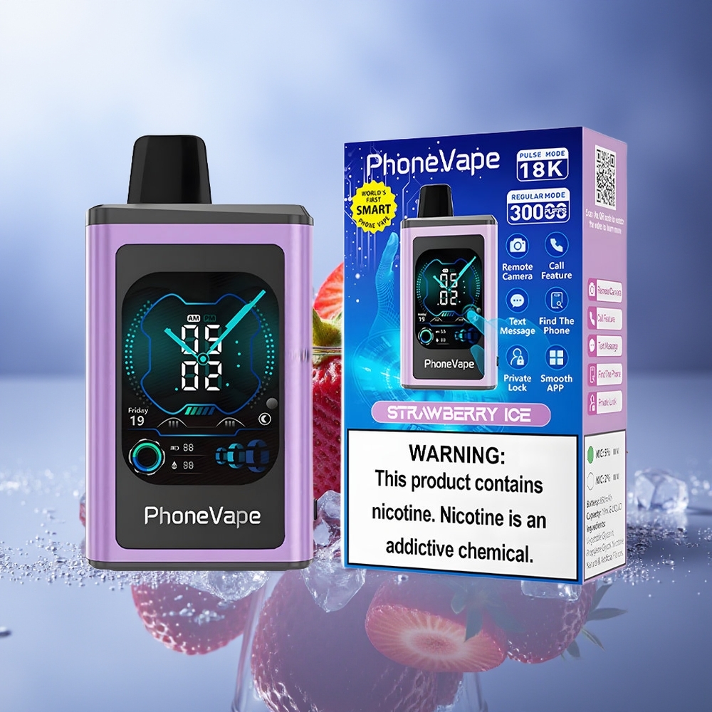 JNR PhoneVape 30000 chupadas Vape Desechable Fresa Hielo Pantalla Completa Batería Recargable 850mAh Modo Turbo