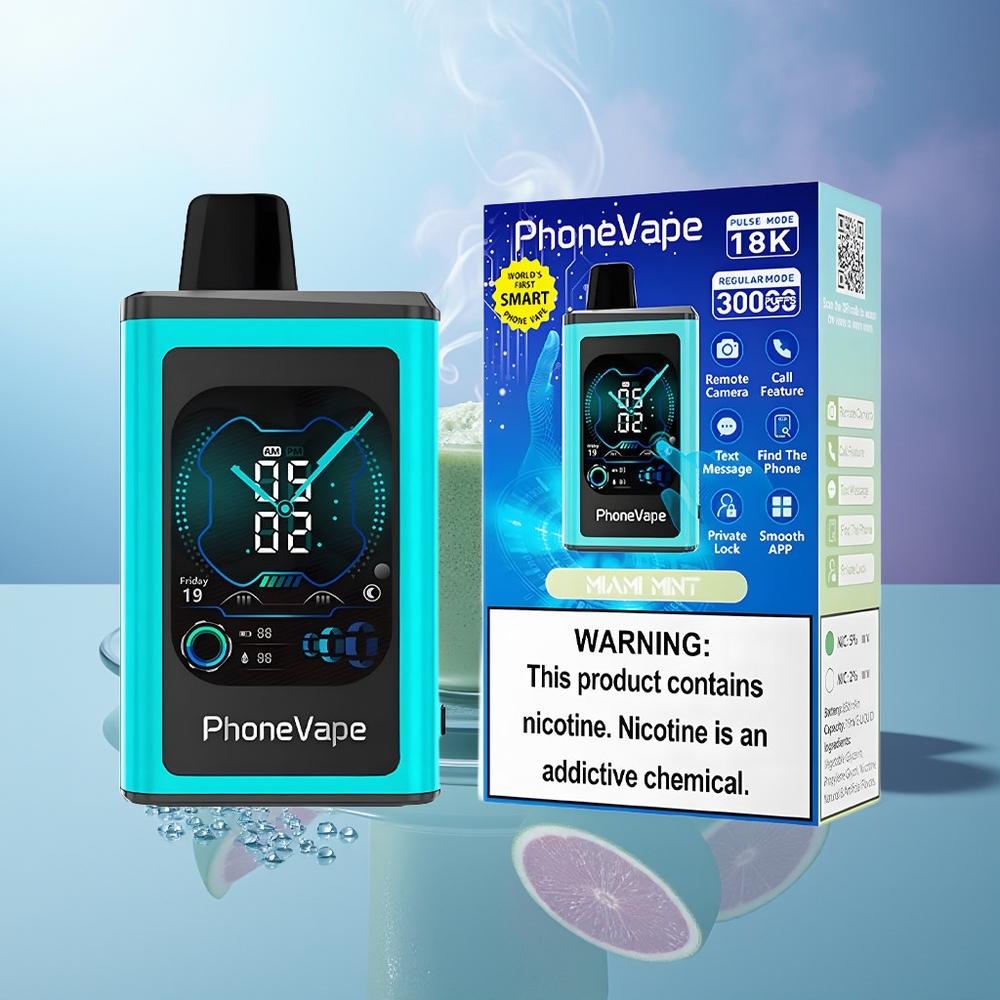 JNR PhoneVape 30000 puffs Menta de Miami Pantalla Completa Batería Recargable Turbo