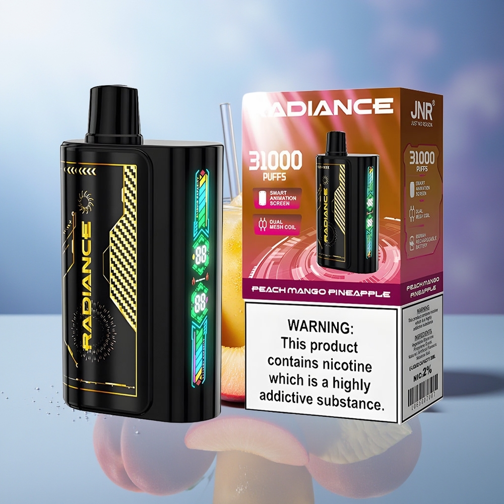 JNR Radiance 31000 Bocadillos Melocotón Mango Piña Dual Mesh Coil 28ml Pantalla Inteligente