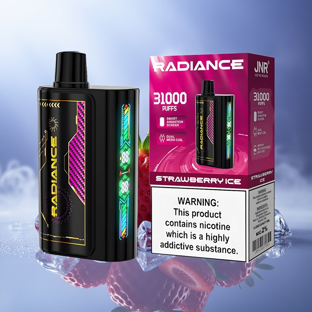 JNR Radiance 31000 Puffs Fresa Hielo Pantalla Inteligente Batería Recargable Dual Mesh Coil