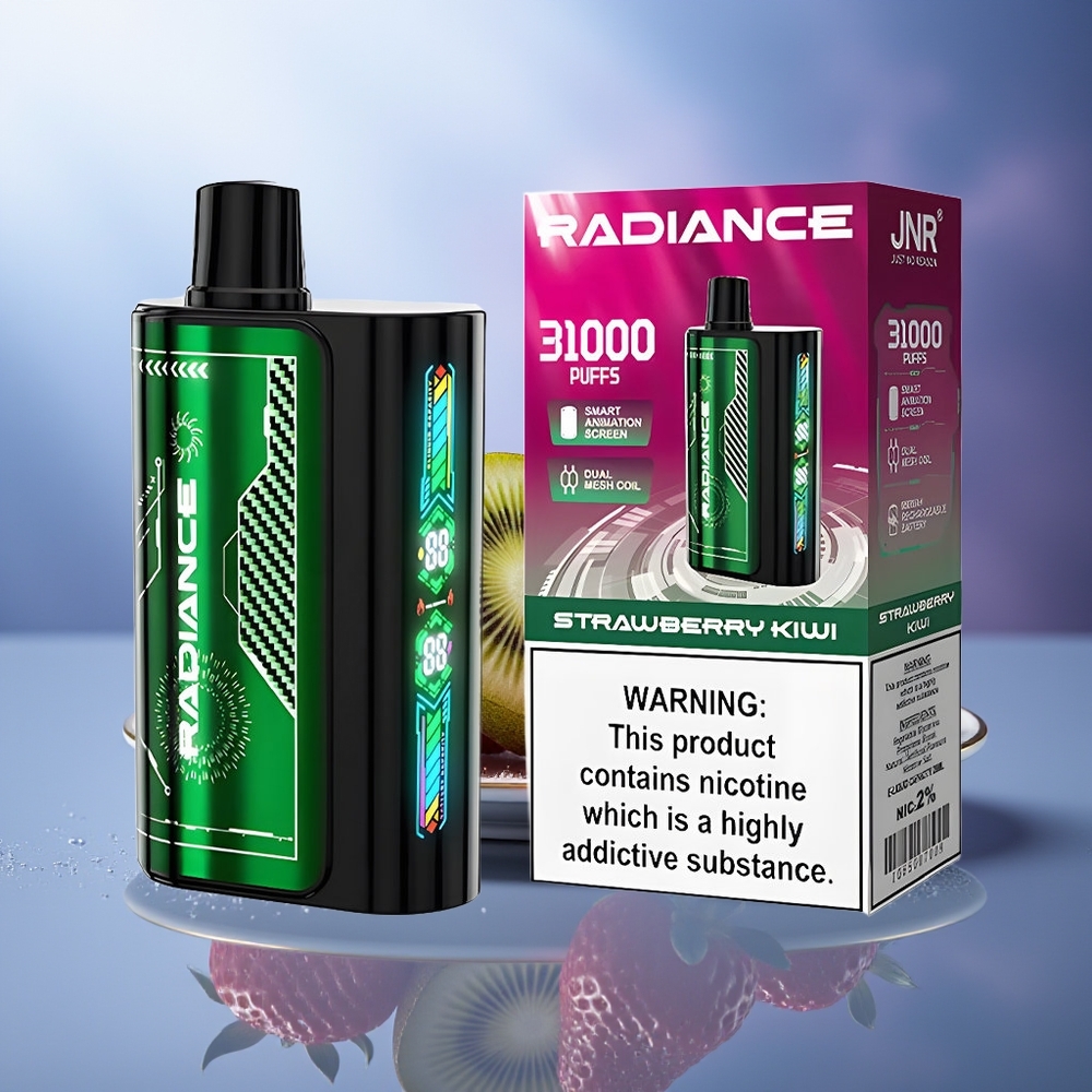 JNR Radiance 31000 Puffs Fresa Kiwi Pantalla Inteligente Batería Recargable Dual Coil Mesh