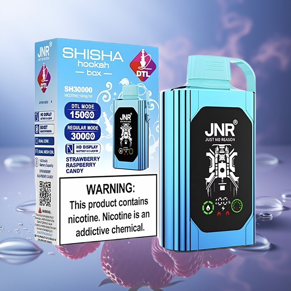 JNR Shisha Hookah Box 20500 Puffs Fresa Frambuesa Caramelo HD Display 1000mAh Dual Mesh Coil