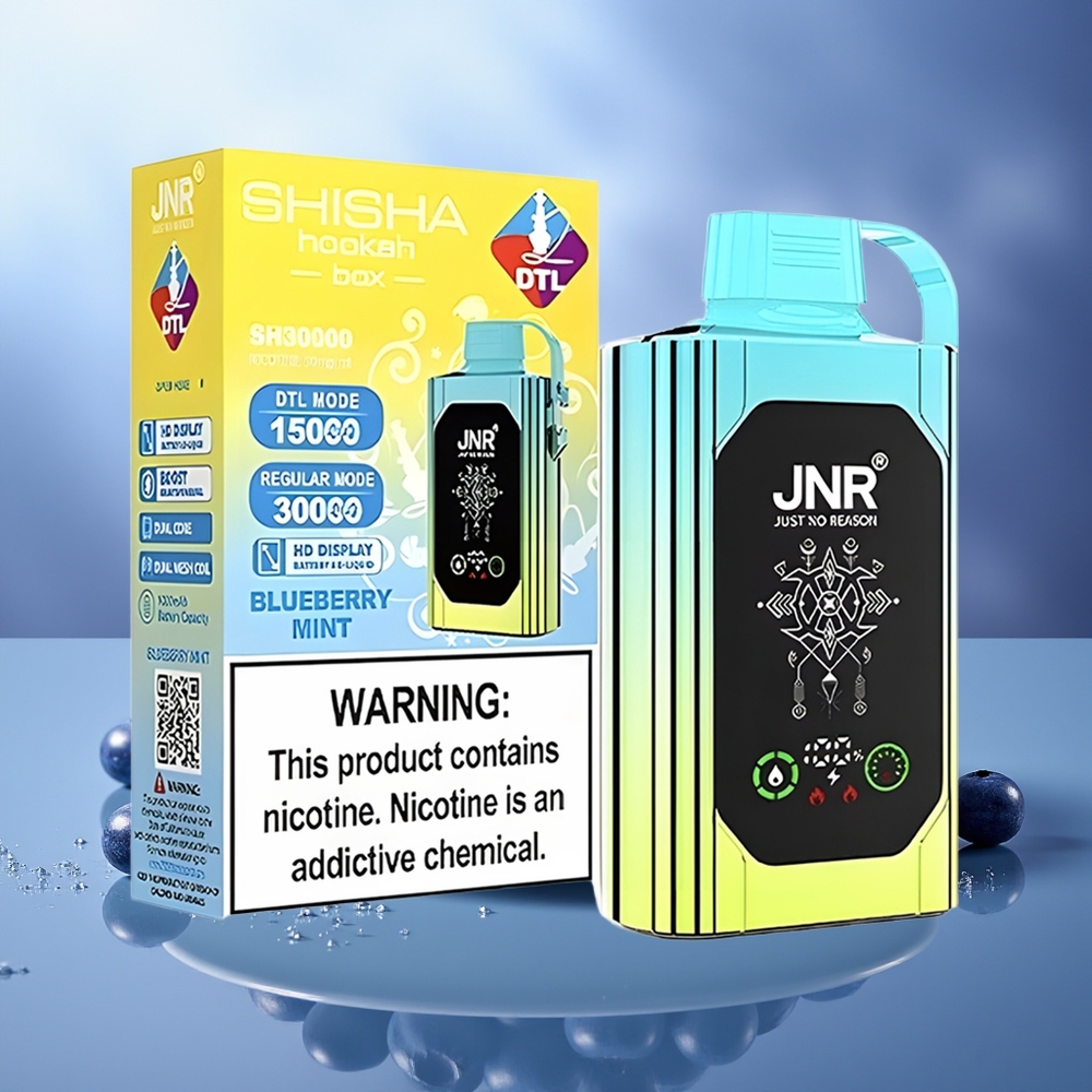 JNR Shisha Hookah Box 20500 Puffs Menta Arándano HD Display Dual Mesh Coil Type-C