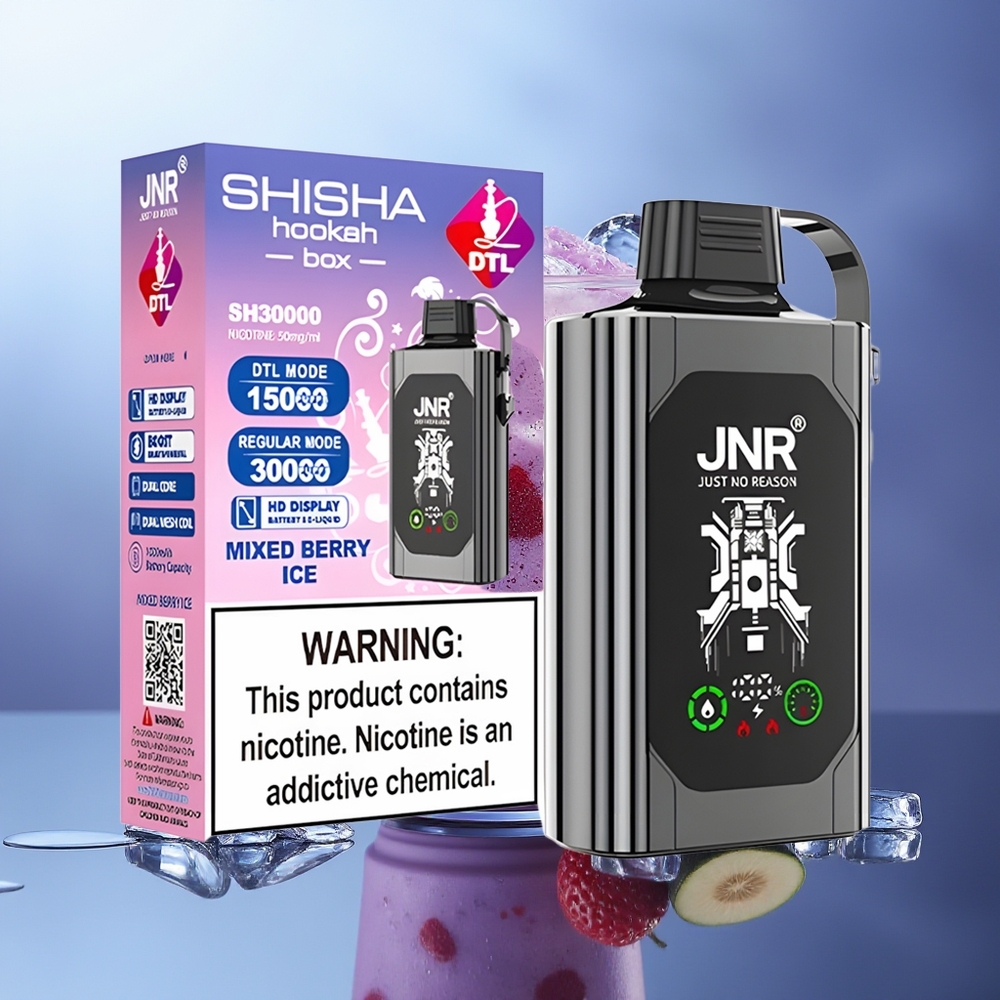 JNR Shisha Hookah Box 20500 Puffs Mixed Berry Ice HD Display 1000mAh Dual Mesh Coil