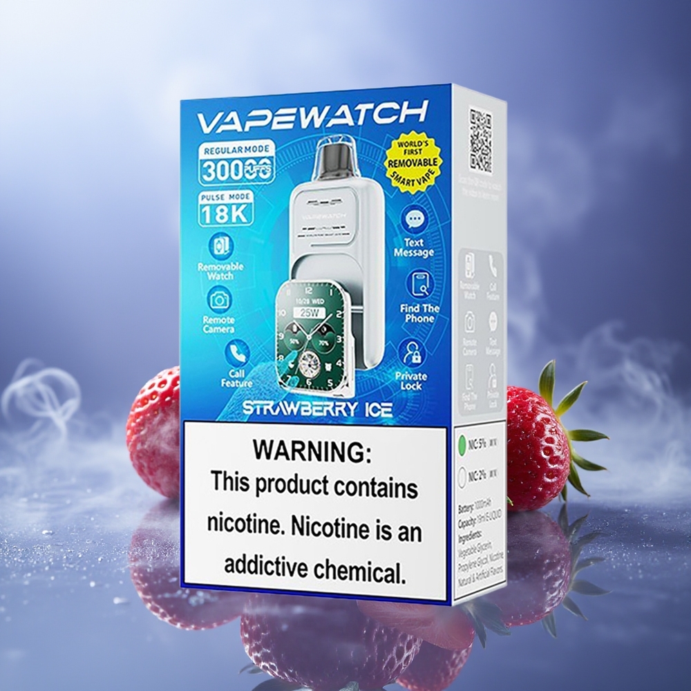JNR VapeWatch 30000 Puffs Fresa Hielo 1000mAh Dual Mesh Coil Type-C