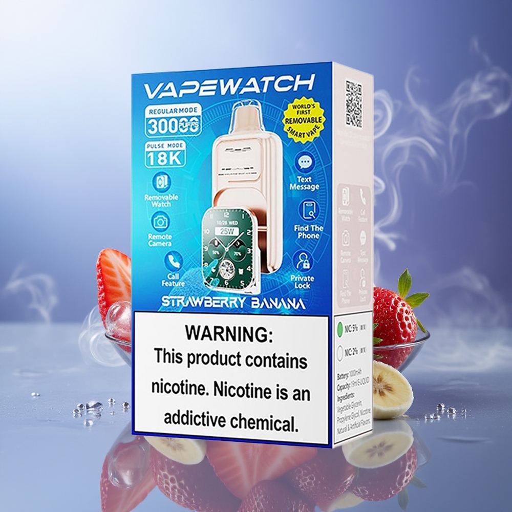 JNR VapeWatch 30000 Puffs Fresa Plátano 1000mAh 5% Tipo-C Carga Rápida