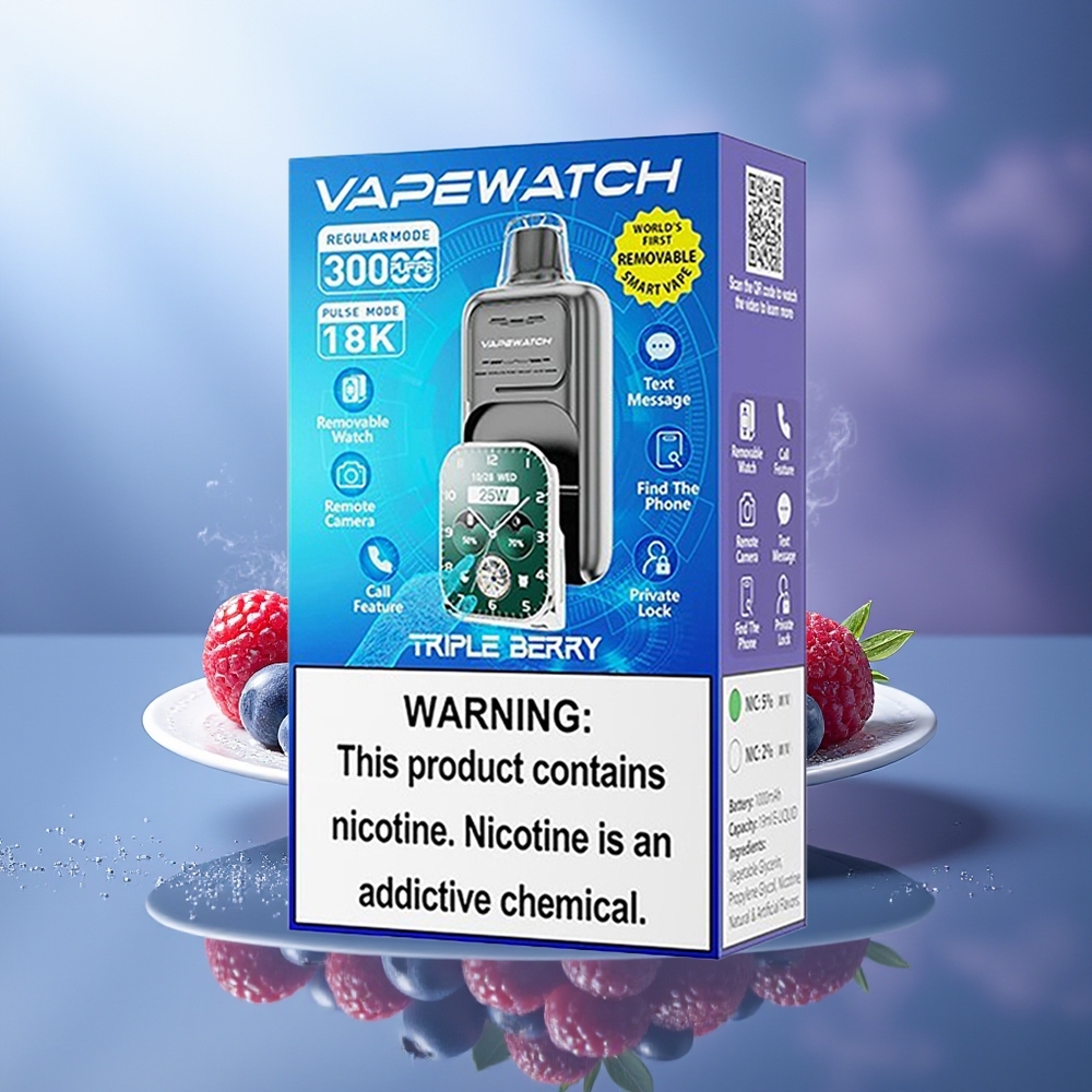 JNR VapeWatch 30000 Puffs Triple Berry 1000mAh Tipo-C Carga Rápida Dual Mesh Coil